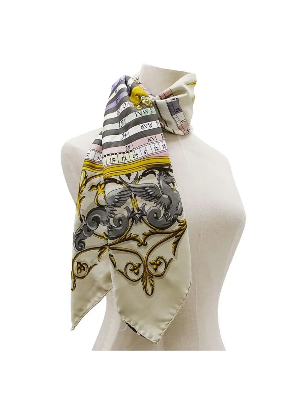 Hermes Scarf Carre 90 Dies Et More Astrology Silk Light Beige Purple Large